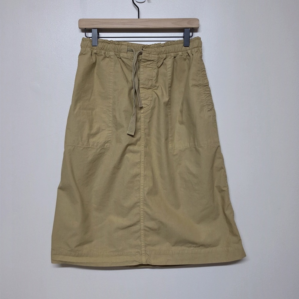 Margaret Howell MHL Khaki Cotton Midi Skirt Size II Elastic Waist Drawstring